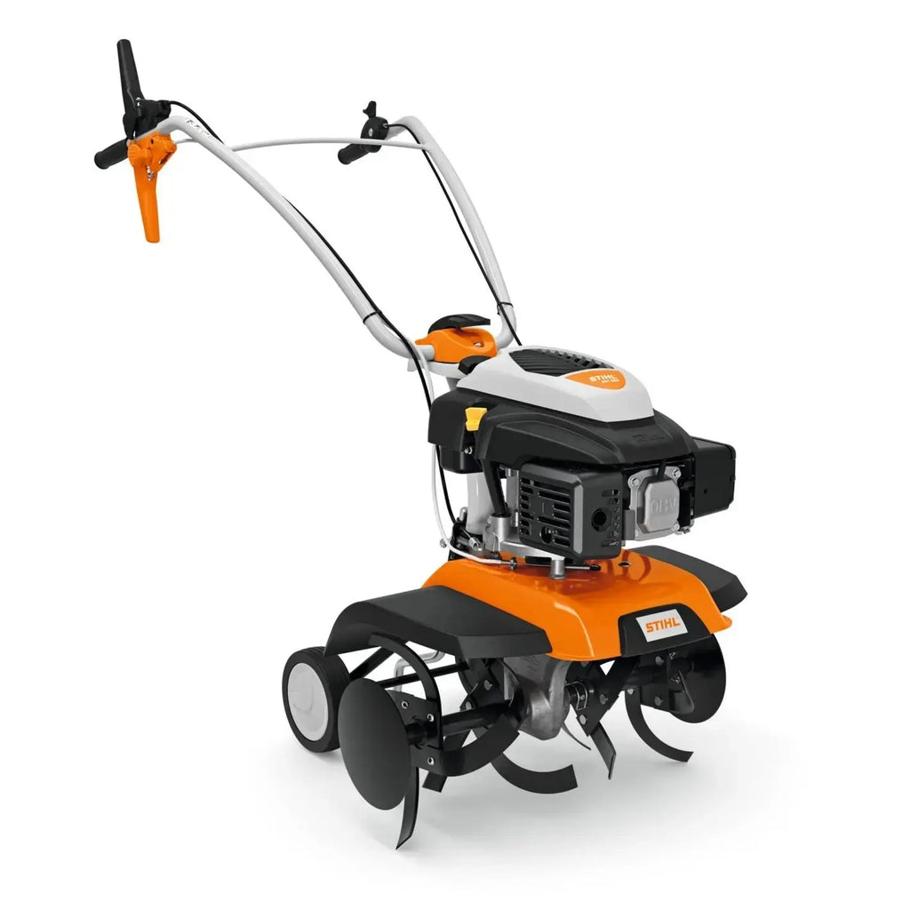 Motobineuse STIHL MH 585 : Motoculteur thermique 85 cm, moteur Briggs & Stratton 3.13 ch, roues de transport, Smart Choke. Idéale pour labour, binage, jardin, pelouse, entretien du sol.