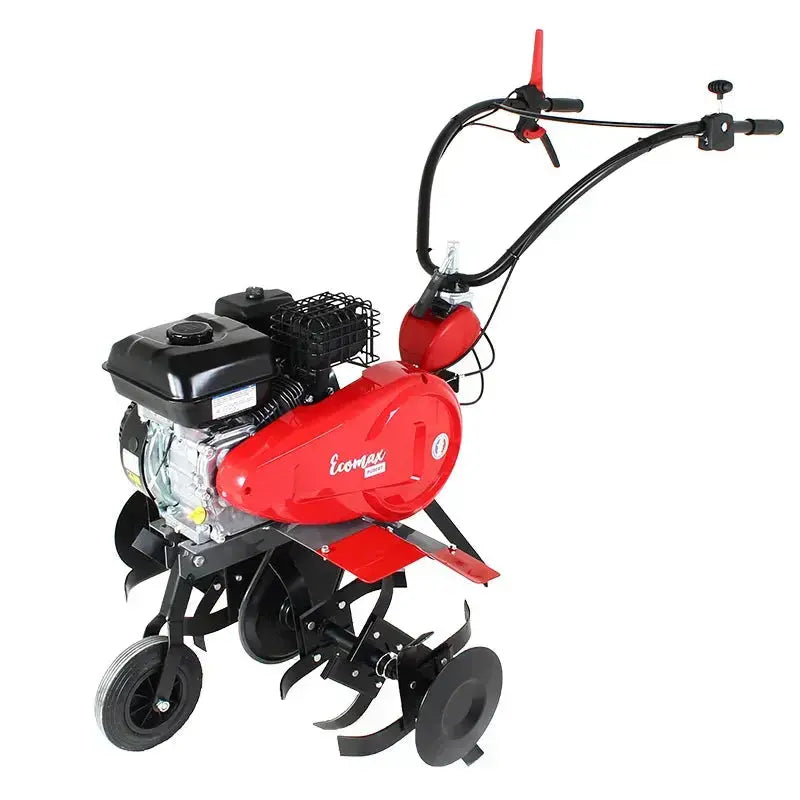 Motobineuse PUBERT ECOMAX 65 B C2 : idéale pour les grandes surfaces. Motoculteur thermique avec moteur Briggs, 6 fraises, roue avant, guidon réglable et disques protège-plants. Garantie 2 ans.