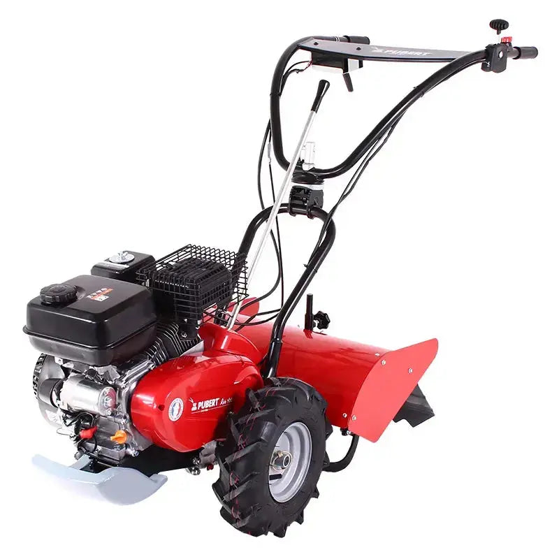 Motoculteur PUBERT 404 HD : moteur 4 temps PUBERT R180, 179 cm³, fraises arrière hélicoïdales, largeur 48 cm, profondeur 14 cm. Idéal pour jardins jusqu'à 2500 m².