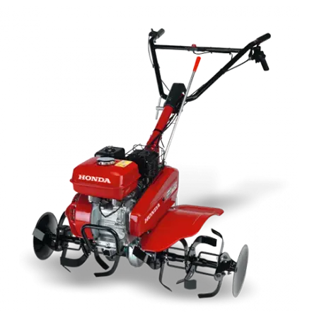 Motoculteur HONDA FJ 500 SER : 6 fraises, moteur thermique GX160, 75 cm de largeur, disques protège-plantes. Parfait pour le binage, le labour, le sarclage et l’entretien du potager.