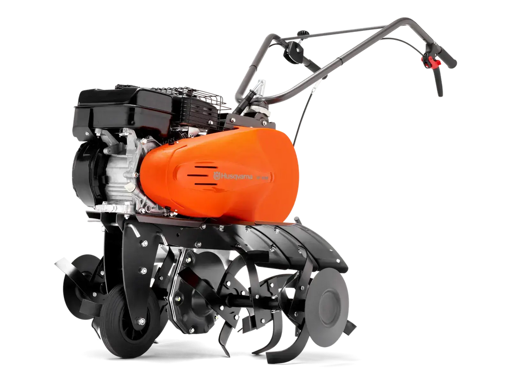 Motoculteur HUSQVARNA TF 536 : moteur Honda 169 cm³, 6 fraises, largeur 90 cm, profondeur 30 cm. Parfait pour le travail intensif du sol sur grandes surfaces.