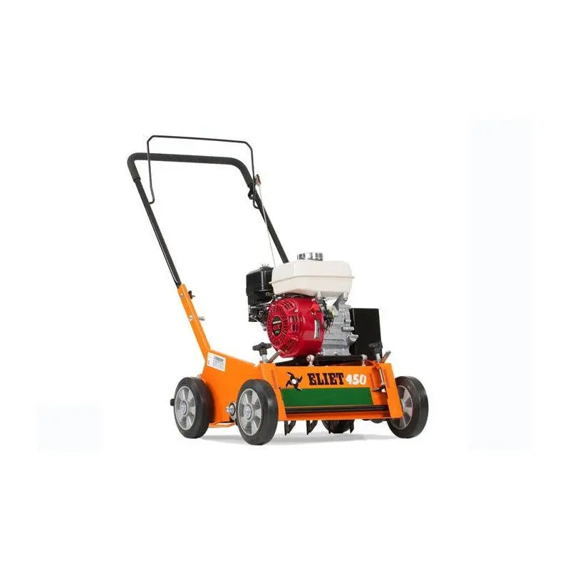 Scarificateur ELIET E501 thermique Honda GX200, 18 lames fixes, largeur 50 cm. Idéal pour scarification sur grandes surfaces, tonte, engrais et entretien des espaces-verts.