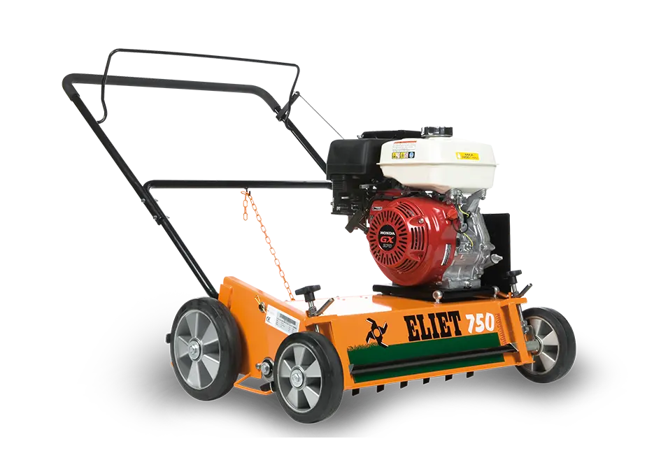 Scarificateur thermique ELIET E750 – Moteur Honda GX270, 28 lames fixes, largeur 75 cm. Idéal pour grandes surfaces, scarification profonde, motoculture et jardinage performant.
