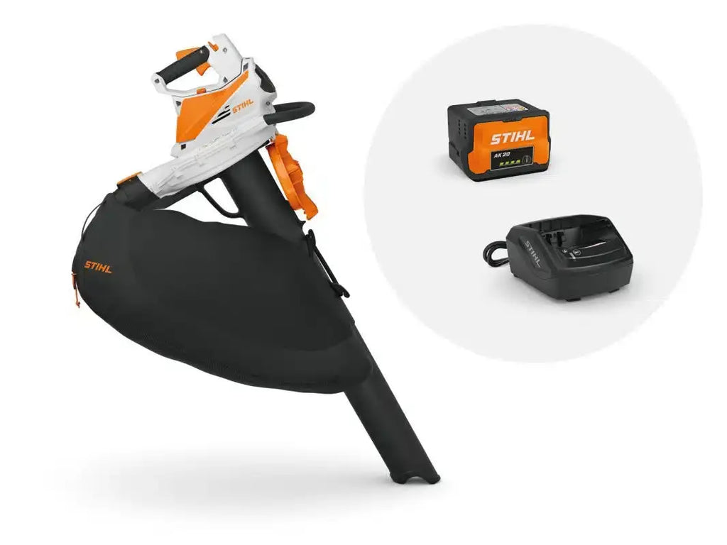 Souffleur STIHL SHA 56 : léger, 2-en-1, idéal pour jardins et terrasses. Batterie et chargeur inclus.
