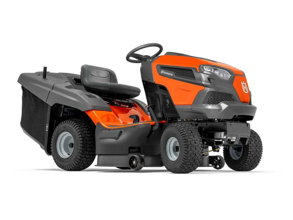 Tondeuse autoportée HUSQVARNA TC 238 T, moteur bicylindre 14,5 CV, coupe 97 cm, bac 320 L, transmission hydrostatique, confort optimal