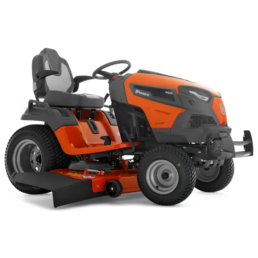Tondeuse HUSQVARNA TS 348 XD, autoportée thermique 122 cm, moteur bicylindre 18,75 CV, transmission hydrostatique, kit mulching optionnel.