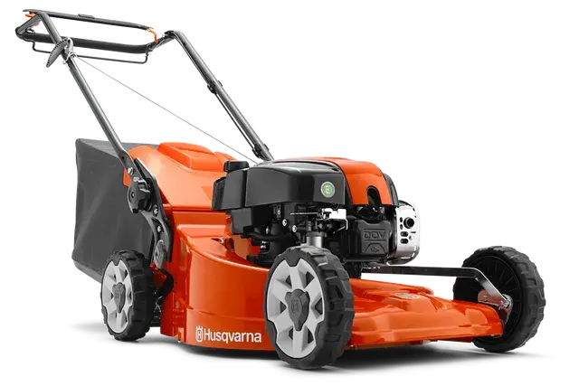 Tondeuse HUSQVARNA LC 451 S 51 cm avec moteur B\&S, carter alu et bac 65 L. Parfaite pour grandes pelouses. 