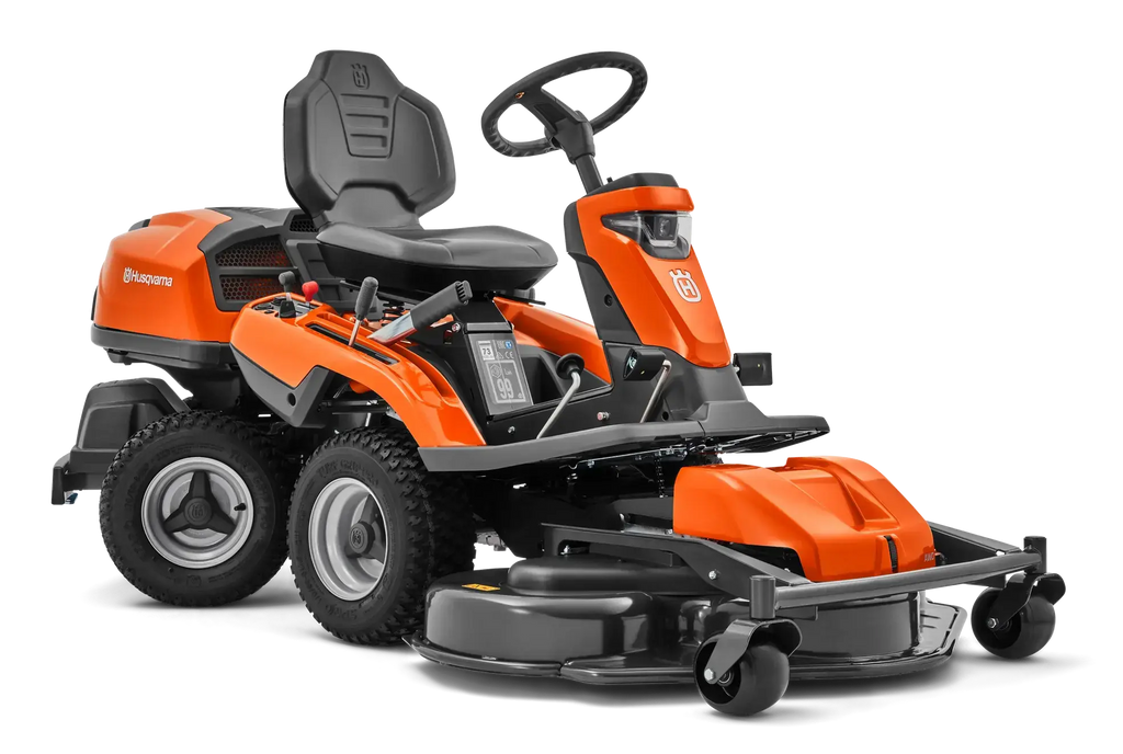 Tondeuse autoportée HUSQVARNA R 316 TX 4x4, moteur Kawasaki 603 cm³, 4 roues motrices, transmission hydrostatique, largeur de coupe jusqu’à 112 cm.