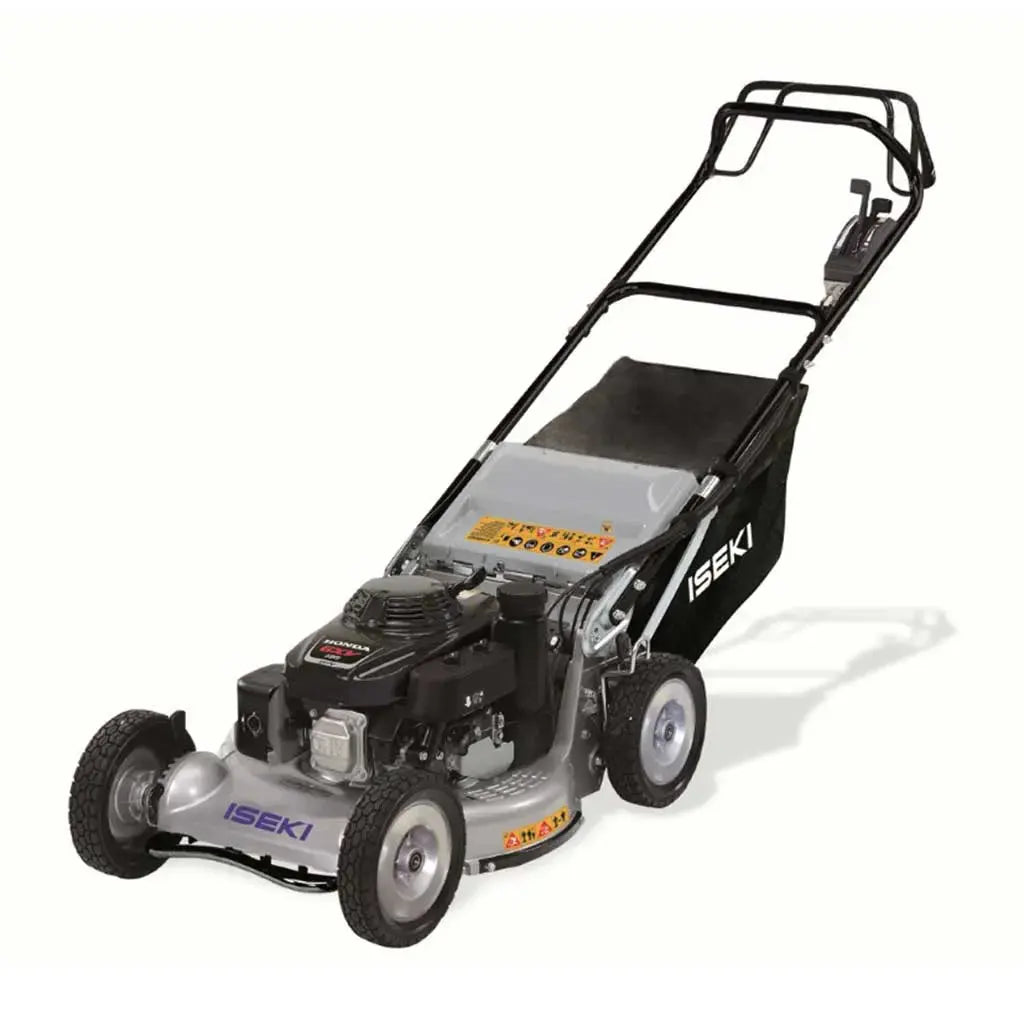 Tondeuse ISEKI SW 8210 BHAE4HD pro avec moteur Honda, transmission hydrostatique, coupe 53 cm, bac 75 L, éjection arrière/latérale, carter alu renforcé. Pour terrains jusqu’à 2500 m².