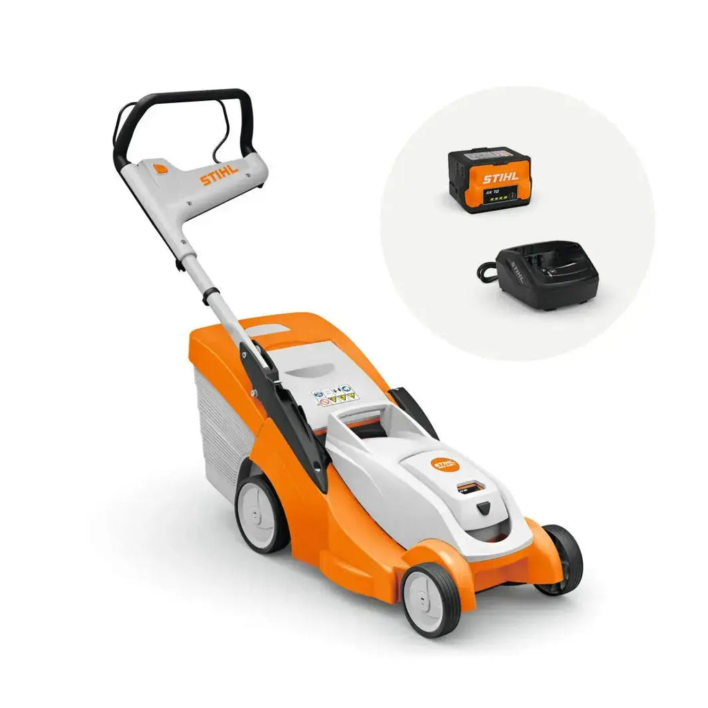 Tondeuse STIHL RMA 235 à batterie 36V avec bac 30L, largeur 35 cm, ultra légère, livrée avec batterie AK 20 et chargeur. Idéale pour petits jardins jusqu’à 200 m².