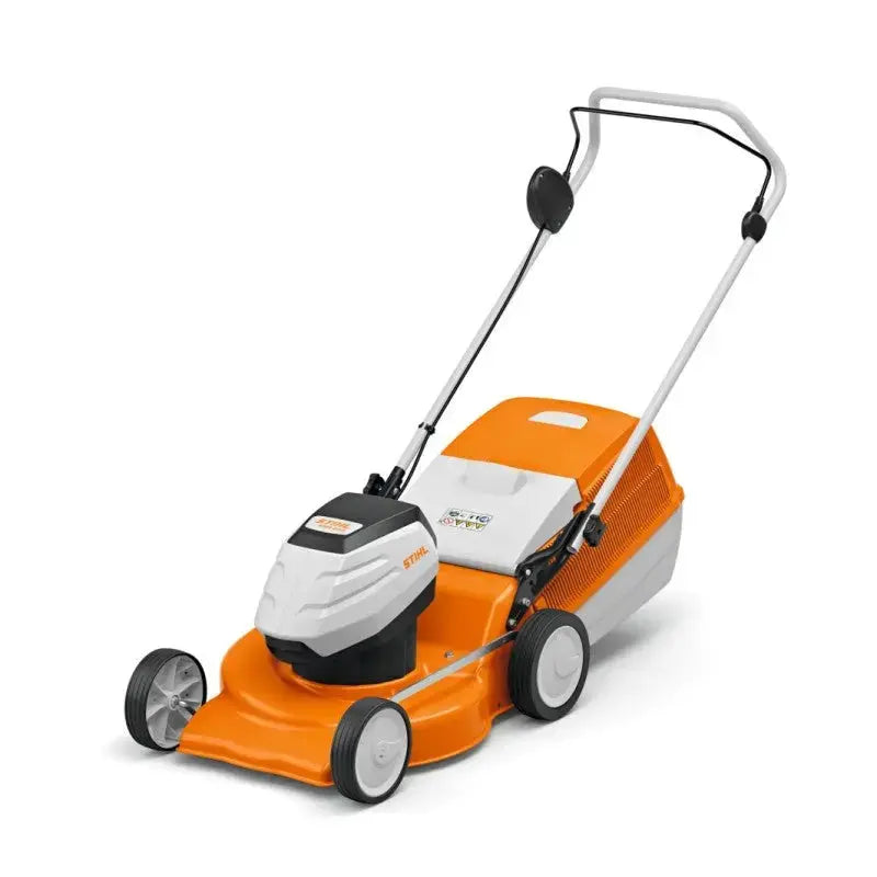 Tondeuse à batterie STIHL RMA 248 Pack Initial 36V, largeur 46 cm, bac 55 L, mode ECO, guidon repliable. Livrée avec batterie AK 20 + chargeur AL 101.