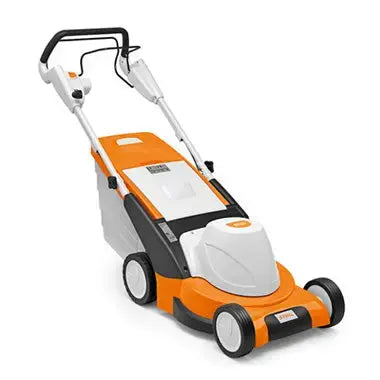 Tondeuse STIHL RME 545 V électrique, 1,6 kW, largeur 45 cm, tractée. Bac rigide 60 L, réglage centralisé, mulching en option. Garantie 2+1 ans.
