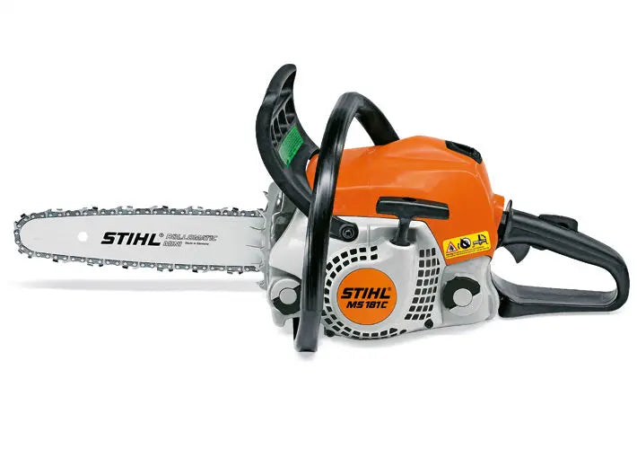 Tronçonneuse thermique STIHL MS 181 C-BE – 35 cm, 2 CV, 4,6 kg. Démarrage facile ErgoStart, tendeur rapide, livrée avec 2 chaînes STIHL. Idéale pour maison et jardin.