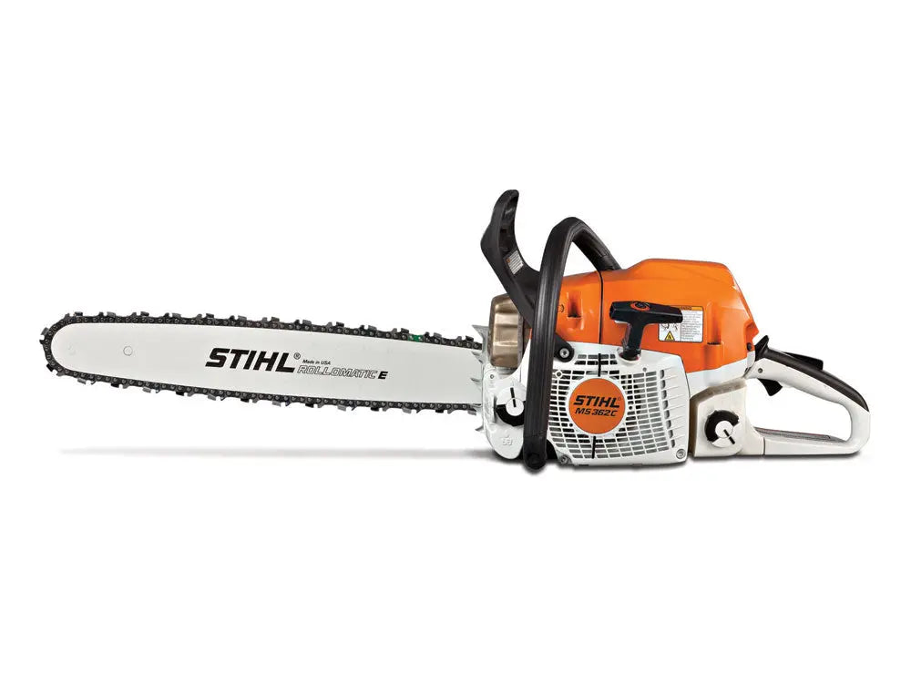 Tronçonneuse STIHL MS 362 C-M : tronçonneuse thermique 3,5 kW avec système M-Tronic. Coupe 40 à 50 cm, livrée avec guide, chaînes STIHL et hachette AX6.