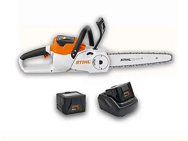 Tronçonneuse STIHL MSA 120 C-B Pack Intensif avec 2 batteries AK 20 + chargeur. Silencieuse, légère, idéale pour particuliers et travaux de coupe bois au jardin.