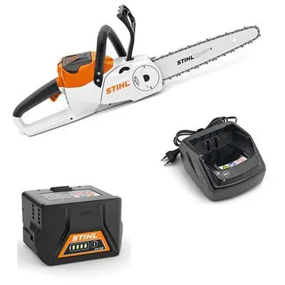 Tronçonneuse STIHL MSA 140 C-B Pack Initial avec 1 batterie AK 30 et chargeur AL 101. Légère, sécurisée, parfaite pour particuliers et petits travaux bois.
