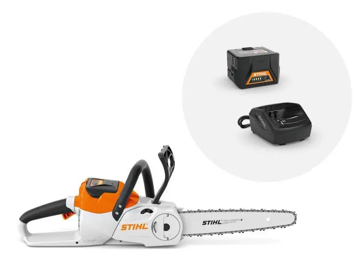 Tronçonneuse STIHL MSA 140 C-B Pack Intensif : tronçonneuse à batterie 36V livrée avec 2 batteries AK 30 + chargeur AL 101. Légère, silencieuse et idéale pour l'entretien du jardin.