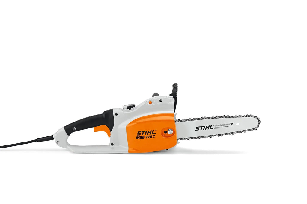 Tronçonneuse électrique STIHL MSE 170 – 1700W, coupe 35 cm, livrée avec 2 chaînes. Parfaite pour bois de chauffage, élagage et travaux domestiques.