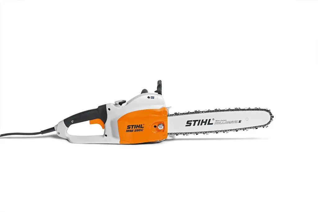 Tronçonneuse STIHL MSE 250 : 2500 W, guide de 50 cm, chaîne 3/8" – 1.6, livrée avec 2 chaînes d’origine. Idéale pour professionnels et particuliers exigeants. Puissance et confort d'utilisation.