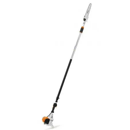 Tronçonneuse sur perche thermique STIHL HT 103 : moteur 4-MIX 1,05 kW, portée télescopique jusqu’à 3,90 m, guide 30 cm, chaîne 1/4" P. Idéale pour l’élagage en hauteur.