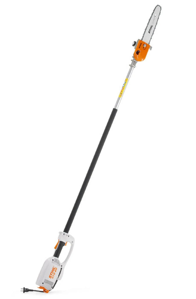 Tronçonneuse sur perche électrique STIHL HTE 60 – 1450 W, longueur 210 cm, coupe 30 cm, poids 4,5 kg. Idéale pour l’élagage en hauteur sans effort. Livrée avec guide + chaîne.