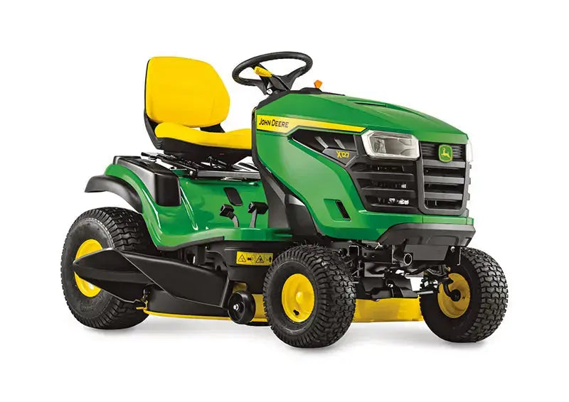 Tondeuse autoportée John Deere X127 107 cm avec moteur bicylindre Briggs & Stratton. Transmission hydrostatique, mulching, confort optimal. Idéale pour grandes pelouses.